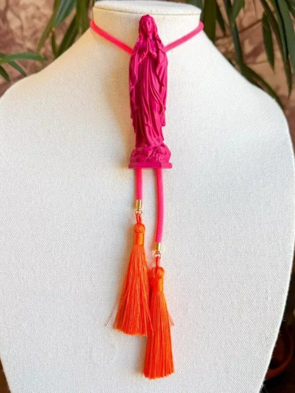 Mother Mary Statue Bolo Raspberry Pink with Neon Pink & Orange  NEW